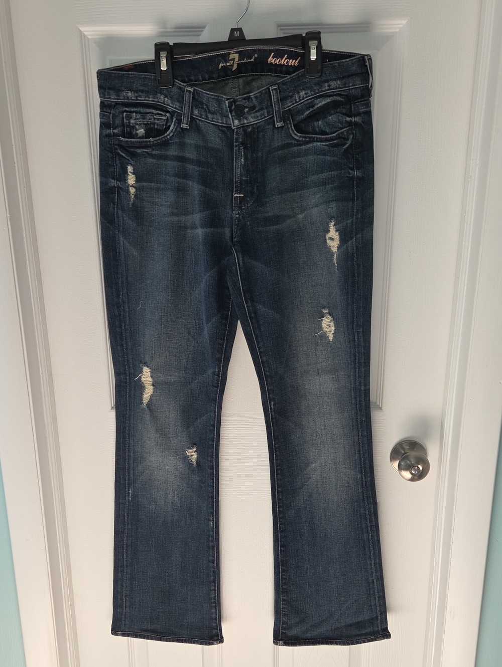 7 For All Mankind Bootcut Jeans Sz 30 Distressed Y2K Dark Wash Denim